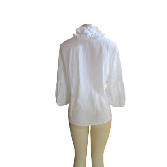 Lafayette 148 Ruffle Dolman Sleeve White Cotton Blouse Size 12 - Picture 5 of 9
